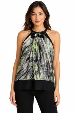 Robert Rodriguez Silk Halter Top Size 6 Embellished Open Back Abstract Print